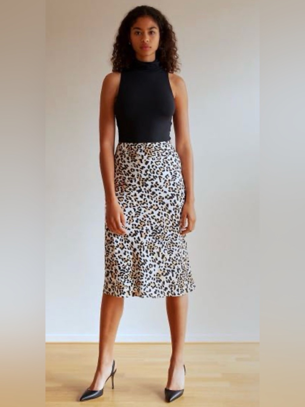 Babaton Leopard Print Midi Slip Dress in White, Brown and Black